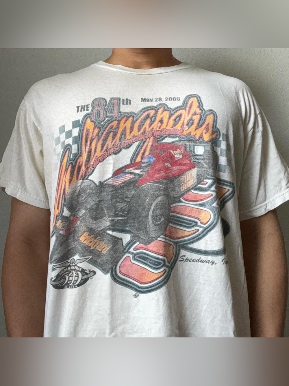 Vintage Indianapolis 500 Nascar Graphics White Tee Shirt
